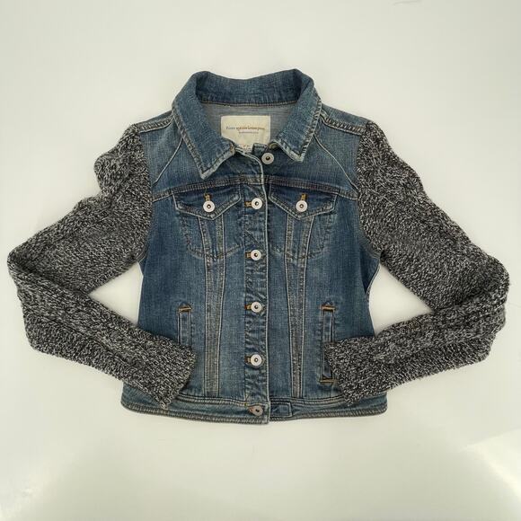 Anthropologie Pilcro  Denim Jacket With Knit Long Sleeves, Sz. XS Y2K School - Picture 2 of 6